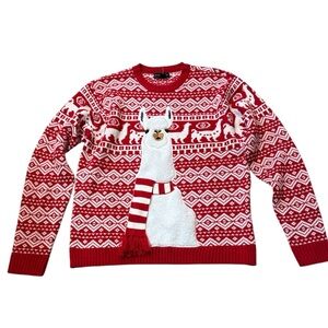 Blizzard Bay Ugly Christmas Sweater Llama Size Large Adult Red White Cotton‎ NWT